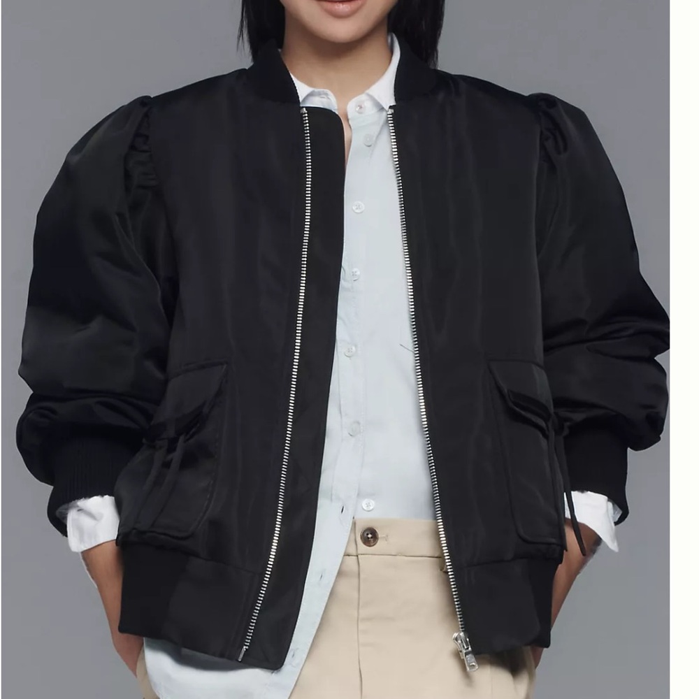 Avec Les Filles Oversized Bomber Jacket Sz M Polyester Black NWT